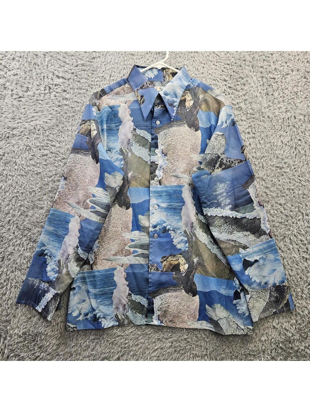 Vintage 70s Royal Knight Quintessa Shirt Large All Over Print Ocean Waves